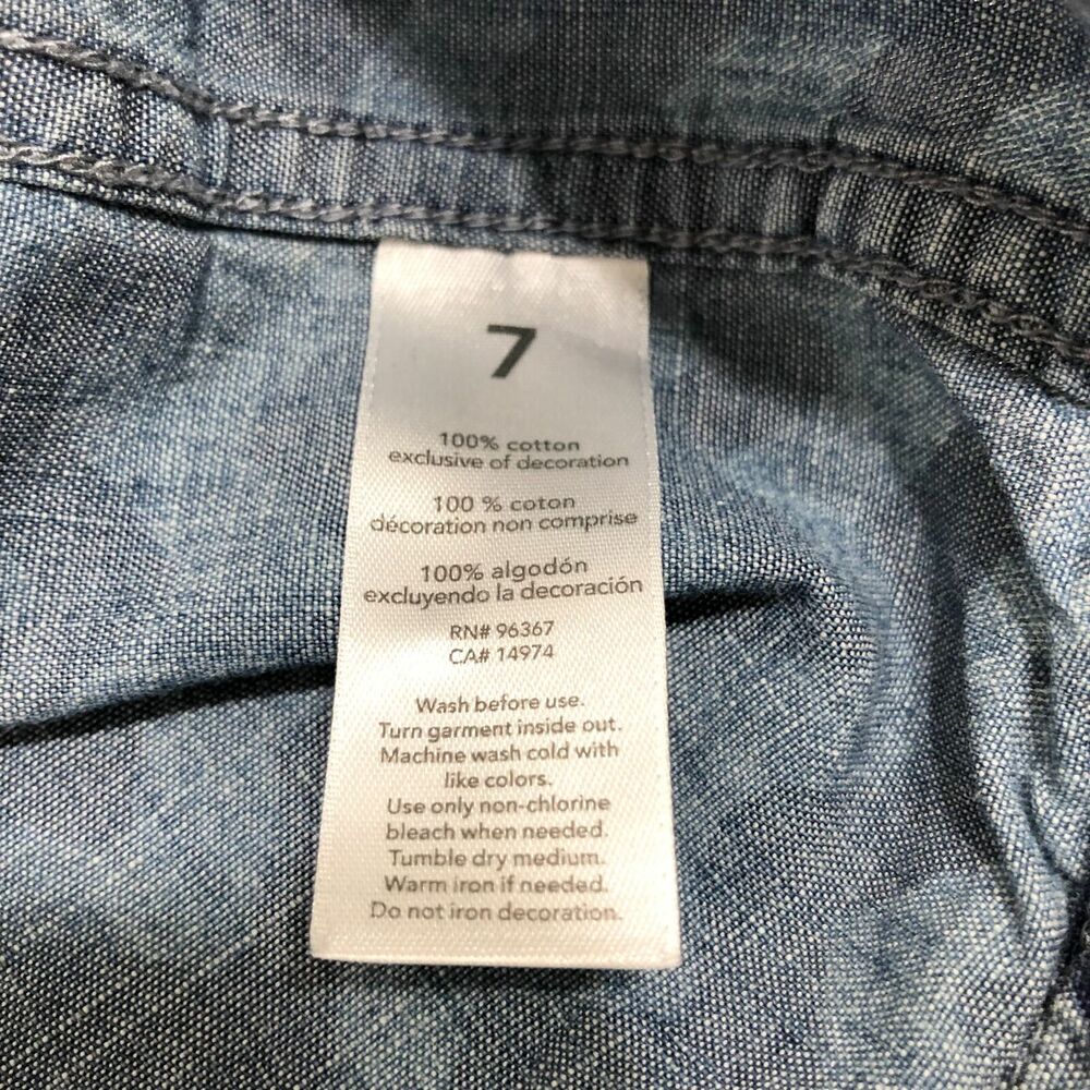 Oshkosh B'Gosh Blue Chevron Chambray Denim Long Sleeve Shirt Kids Boys 7 - Picture 5 of 5